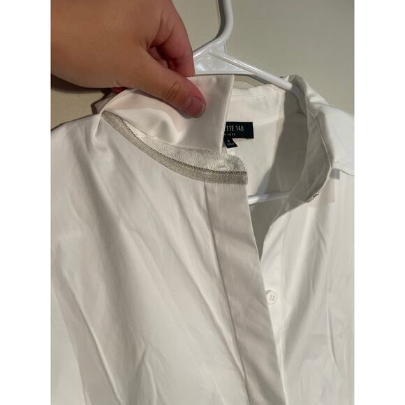 Lafayette 148 White Button Down Short Tie Sleeve Top Size Small - Picture 5 of 11
